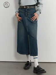 Röcke DUSHU Jeansrock für Damen, hohe Taille, lange A-Linien-Röcke, Bürodame vorne verschüttet, Retro-Jeansrock in Blau für Damen, 230301