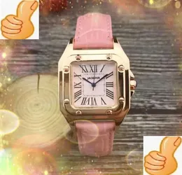 Fashion Women Watches Quartz Movement Silver Gold Dress Watch Lady Square Tank Stainless Steel Case Leather Belt Analog Casual Wristwatch Montre De Luxe