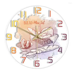Relógios de parede relógio transparente tema de pão francês cor mudo acrílico panfilia dedicada decorativa