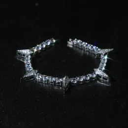 Iced Out Hip Hop Bracelet pavimentado 5mm Cadela de tênis pavimentada com charme de espigão pulseira de pulseiras de prata estilos de punk de prata homens homens masculinos de hiphop jóias por atacado