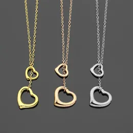 New Gold Silver Rose gold Branded Women T Letter style Stainless Double Heart charms pendants necklace 1pcs drop 281L