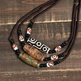 Цепи натуральные тибетские оникс 3 глаза подвесной ожерелье Dzi Регулируемое веревочное цепь Кокер для женщин и мужчин Буддизм ювелирные изделия