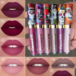 Lip Gloss Cmaadu Skl Design fosco líquido Lipplosses 6 Cores Impermeável Metal Metal Lipstantes Lips de Lábios Lipsais Drop Del Del Dh6og
