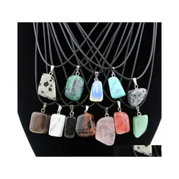 car dvr Pendant Necklaces Irregar Healing Chakra Natural Stone Necklace Pink Tigers Eye Rose Quartz Crystal Charms Jewelry Women Drop Delive Dhnbf