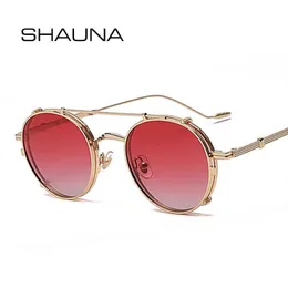 Güneş Gözlüğü Shauna Moda Polarize Steampunk Güneş Gözlüğü Çıkarılabilir Flip Vintage Yuvarlak Mavi Anti-Light Metal Optik Glasslar Framej230301