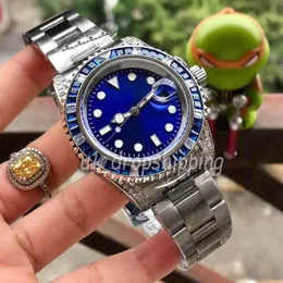U1 Toppkvalitet Mens Automatiska mekaniska klockor 40mm rostfritt stål Rainbow Diamond Bezel Rubber Strap Wristwatches de Luxe Swimming Watch for Men