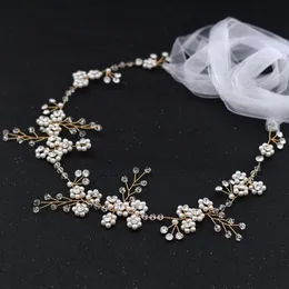 أحزمة الزفاف ZMSH129 أحزمة الزفاف العاجية للنساء لؤلؤة تزيين الحزام الذهبي مع ملحقات Crystal Bride's Beads Crystal