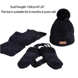 Beanies Beanie/Skull Caps Kids 3Pcs Winter Warm Chenille Plush Lined Pom Beanie Hat Long Scarf Gloves Set H7EF