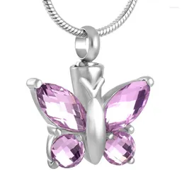 Pendant Necklaces Fashion Stainless Steel Memorial Jewelry 6 Colors Crystal Butterfly Ash Holder Cremation Urn Necklace