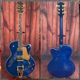 6120 Modelo Blue Flame Maple Top Hollow Body Electric Guitar Gold Tremolo Ponte
