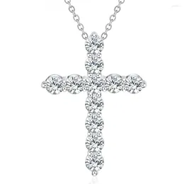 チェーンNumbowan 925 Sterling Silver Luxury Shiny Zircon Cross Cross Pendant Necklace Lady女神ギフトチャームファッションジュエリー