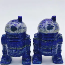 Figurine decorative Lapislazzuli naturale Cartoon Robot Intaglio di cristallo Artigianato Pietra energetica curativa Decorazione della casa di moda Regalo 1 pz