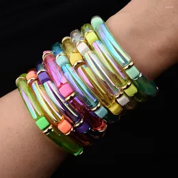 Strand Chunky Acrylic Elbow Pipe Knee Bend Tube Colorful Elastic Statement Bangle Bracelets For Women BOHO Big Bangles Bracelet