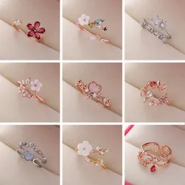 Mode Kristall Zirkon Ringe Süße Blume Blatt Schmetterling Einstellbare Offene Ringe Weibliche Hochzeit Engagement Schmuck Geschenk