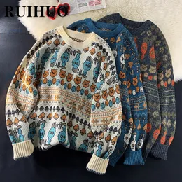 Men's Sweaters RUIHUO Knitted Sweater Men Clothing Harajuku Fashion Mens Sweaters Pullovers Retro Clothes Knitwear 2XL Arrivals 230302