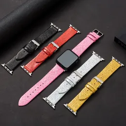 PU LEATHER GLITTER REM FÖR IWATCH BAND 41MM 40MM 38MM 45MM 42MM 44MM 49MM LUSTURY BLING WACKBANDS FÖR APPLE WACK SERIE 8 7 6 5 4 3 SE Omskapbara tillbehör