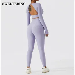 Yoga kläder Ribbed Set Women Post for Fitness Sportswear Seamless Workout Clothes Tracksuit outfit Gymkläder slitage 230302