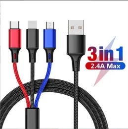 Coloful 3 i 1 laddningskabel Micro USB Type-C Fast Charger Micro USB Typ C Datakabel för iPhone 14 13 Samsung Xiaomi Huawei 1,2m med PP-paket