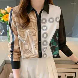 Kvinnor BLOUSES Fashion Patchwork Woman Shirts French Style Vintage Women Shirt Långärmkläder 2023 Spring Summer Ladies Tops