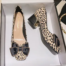 Scarpe eleganti Donna Tacchi alti Donna Mocassini Bowknot Chunky Leopard Pumps OL Casual Pelle Plus Size 3543 230302