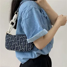 Evening Bags 2023 Denim Bolso Mujer Fashion Beaded Handle Bag Female Letter Print Sac A Main Femme Daily Elegant Ladies Shoulder BagEvening