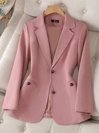 Kadınlar Suits Blazers Moda Kadınlar Pembe Kahve Gri Gri resmi Blazer Ofis Bayanlar Kadın Uzun Kollu Tek Göğüslü İş İşi Giyim Ceket Ceket 230302
