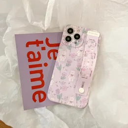 紫色の花IMDかわいい素敵なファッションガールケースデザイナーショックプルーフTPUフルカメラ保護カバーiPhone13ProマックスプラスiPhone 13 12 11プロマックスとアームバンド