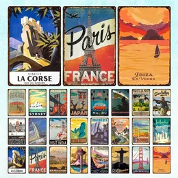 Città famosa Paesaggio Targa in metallo Poster Targhe in metallo vintage Francia Parigi Sydney Latta Retro Decorazione da parete per soggiorno Decorazioni per la casa Dimensioni personalizzate 30X20 cm w01