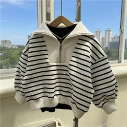 Tshirts Shirts Turndown Collar Full Sleeve Regular Length Striped Pullover Cotton Soft Comfortable Casual Autumn Children Unisex 230301