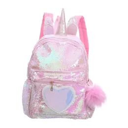Sırt çantaları 1 adet sırt çantası tek boynuzlu at saç topu pullu kitap çantası sevimli satchel okul çantası sırt çantası çocuklar için çocuklar için çocuk seyahat 230302