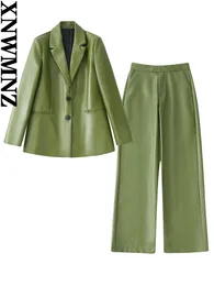 Damskie garnitury Blazery Xnwmnz Woman Fashion Lapel Okoł Lat rękawy Wkładki na ramiona Faux Skórzanie Blazer Women Vintage Faux Skórzane Spodnie wysokiej talii 230302