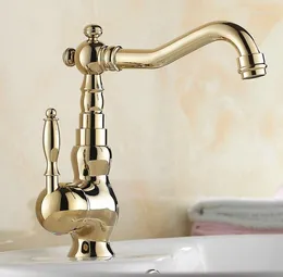 Bathroom Sink Faucets Luxury Gold Color Brass Kitchen Basin Faucet Mixer Tap Swivel Spout Deck Mounted Single Handle Mgf053