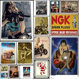 Sexy Pin Up Girl Metal Painting Sign Plaque Cool Girl Garage Tin Poster Retro Wall Man Cave Car Station Pittura decorativa Segno di ferro 30X20cm W03