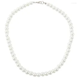 Chains Ladies Lobster Clasp Round Faux Pearl Linked Necklace White