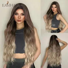 Synthetic Wigs Easihair Brown Ombre Synthetic Hair Wigs for Women Super Long Body Wavy Middle Part Heat Resistant Natural Wig Cosplay 230227