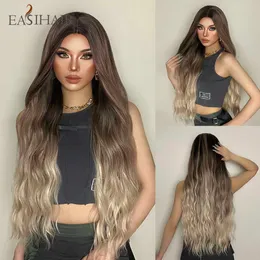 Syntetiska peruker Easihair Brown Ombre Syntetiska hår peruker för kvinnor Super Long Body Wavy Middle Part Värmebeständig Natural Wig Cosplay 230227