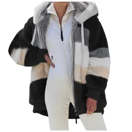 Giacca da donna Autunno Inverno Cappotto femminile Causale Morbido con cappuccio in pile Peluche Caldo Cappotto da esterno Pelliccia sintetica Soffice cerniera Top 230301