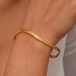 Bangle Stylish Women's Simple Rostly Steel öppningsarmband för par i par med oregelbunden vågig 18k guldpläterad