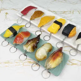 Nyckelringar Simulering Fake Sushi Model Keychain Fun Japanese Keychain Rice Ball Salmon Model Sushi Keychain Pendant Food Mold Decoration R230301