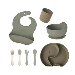 Baby Feeding tableware lid set qipaner factory delivery Baby Feeding Set Silicone Cutlery Baby Bowls and Spoon Dinnerware and cups