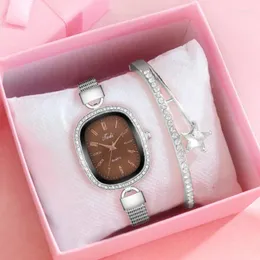 Wristwatches Women Superfine Silver Mesh Belt Bracelet Watches Set Luxury Rhinestone Quartz Watch Gift Clock Relogio Feminino
