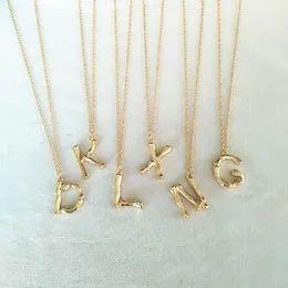 Pendant Necklaces 2cm Small Gold Hammered Metal Bamboo 26 Letter Alphabet A-Z Minimalist Initial Necklace Fashion Twist Chain Neck Jewelry