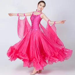 Scen Wear Rose Red/Yellow/Blue Luxury Pendulum Standard Ballroom Dance Dress Women Big Swing Tango/Waltz/Modern Competition Costume