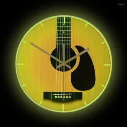 벽시계 어쿠스틱 기타 LED 음악 스튜디오 악기를위한 조명 시계 빛이 빛나는 조명 시계 음악가 기타리스트 선물