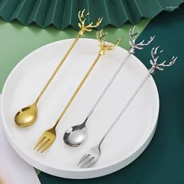 Dinnerware Sets 304 Stainless Steel Coffee Spoon Christmas Elk Fork Stirring Teaspoo Honey Dessert Gift Mixing Tableware