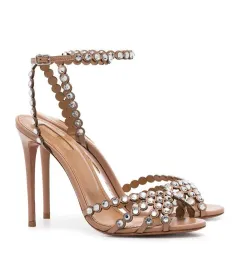 Роскошные дизайнерские обуви летняя бренд женщин текила сандалии обувь Aquazzuras High Heels Lady Pumps Crystal-embellised Dridal Wedding Gladiator Lady Shoes 1749