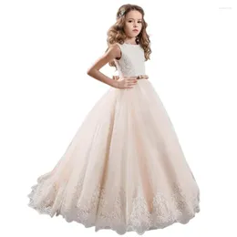 Girl Dresses HYGLJL Lace Flower Girls For Weddings Sleeveless Puffy Prom Princess Pageant Dress With Waistband Kids Tulle Ball Gowns
