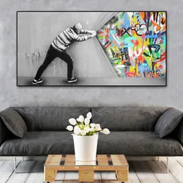 Prints Street Graffiti Art Behind the Curtain Canvas Painting Posters and Prints Wall Art Picture for Home Decor (No Frame)