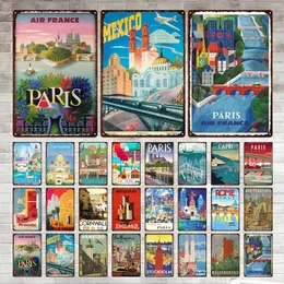 Vintage Famous City Landscape Posters Metal Tin Signs Italy France Greece Hawaii Retro Plate Wall Art Decor For Living Room Home Decor Man Cave Decor Size 30X20CM w01