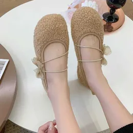 ドレスシューズ2022Women's Shoes Round Toe Loafersラムウールカジュアルフラットシューズ付きかわいい靴を込めてかわいいフラットブーツソフトソール快適な靴l230302